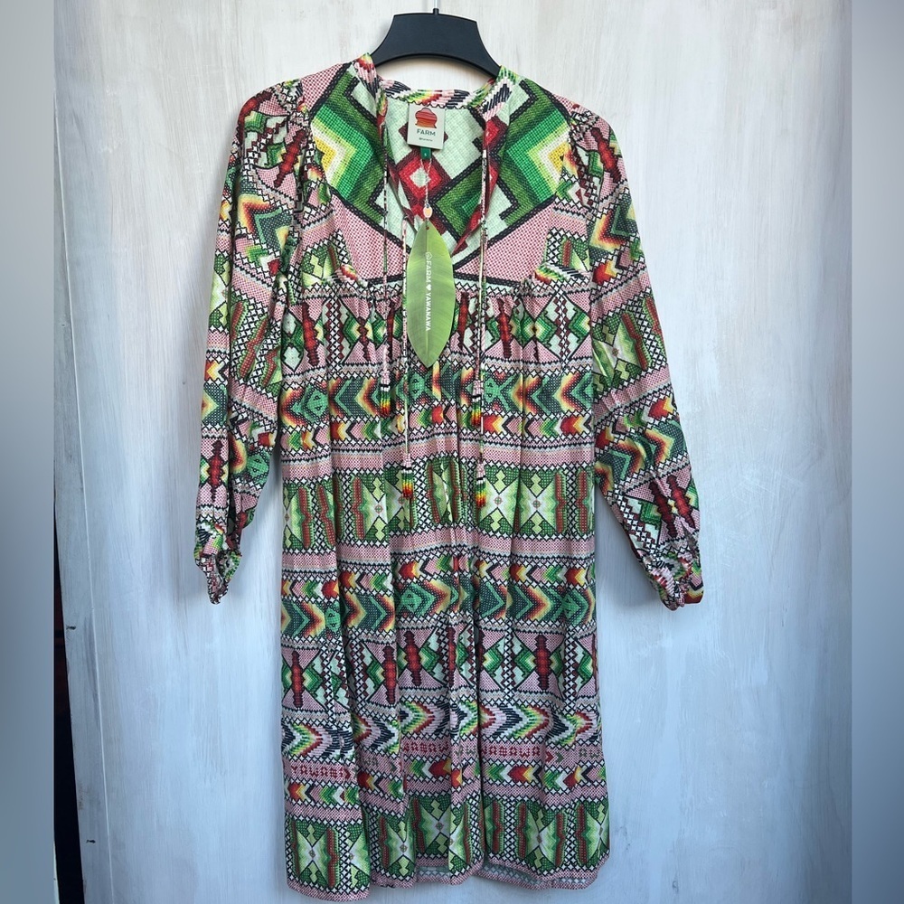 NWT farm Rio Amulet Linen Blend Aztec Shirt Dress Multicolor Size XS - Picture 3 of 7